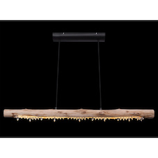 Závěsné svítidlo kov černý mat, dřevo přírodní barva, akrylové krystaly čiré, textilní kabel černý, paměťová funkce, 3 úrovně pomocí nástěnného spínače 100-40-10%, DxŠxV: 1000x80x1500mm, včetně LED 15W 230V, 1500lm Zdroj, 980lm Výkon, 3000K