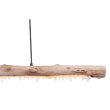 Závěsné svítidlo kov černý mat, dřevo přírodní barva, akrylové krystaly čiré, textilní kabel černý, paměťová funkce, 3 úrovně pomocí nástěnného spínače 100-40-10%, DxŠxV: 1000x80x1500mm, včetně LED 15W 230V, 1500lm Zdroj, 980lm Výkon, 3000K