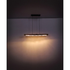 Závěsné svítidlo kov černý mat, dřevo přírodní barva, akrylové krystaly čiré, textilní kabel černý, paměťová funkce, 3 úrovně pomocí nástěnného spínače 100-40-10%, DxŠxV: 1000x80x1500mm, včetně LED 15W 230V, 1500lm Zdroj, 980lm Výkon, 3000K