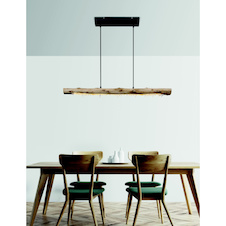 Závěsné svítidlo kov černý mat, dřevo přírodní barva, akrylové krystaly čiré, textilní kabel černý, paměťová funkce, 3 úrovně pomocí nástěnného spínače 100-40-10%, DxŠxV: 1000x80x1500mm, včetně LED 15W 230V, 1500lm Zdroj, 980lm Výkon, 3000K