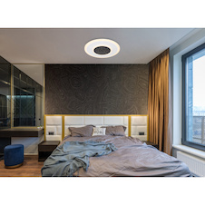 Stropní svítidlo, kov bílý a černý, akryl opál, stmívatelné, vícekrokové ovládání přes nástěnný vypínač, fixace barvy, paměť, noční světlo, dál.ovládání, 2x AAA, Ø46cm, V:6cm, LED 44W 230V, 345-4765lm zdroj ,168-2083lm výstup, 2700-6000K