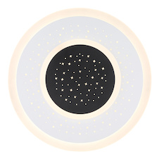 Stropní svítidlo, kov bílý a černý, akryl opál, stmívatelné, vícekrokové ovládání přes nástěnný vypínač, fixace barvy, paměť, noční světlo, dál.ovládání, 2x AAA, Ø46cm, V:6cm, LED 44W 230V, 345-4765lm zdroj ,168-2083lm výstup, 2700-6000K