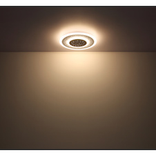 Stropní svítidlo, kov bílý a černý, akryl opál, stmívatelné, vícekrokové ovládání přes nástěnný vypínač, fixace barvy, paměť, noční světlo, dál.ovládání, 2x AAA, Ø46cm, V:6cm, LED 44W 230V, 345-4765lm zdroj ,168-2083lm výstup, 2700-6000K