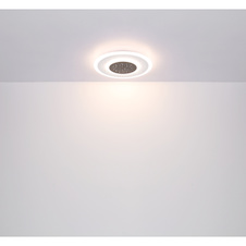 Stropní svítidlo, kov bílý a černý, akryl opál, stmívatelné, vícekrokové ovládání přes nástěnný vypínač, fixace barvy, paměť, noční světlo, dál.ovládání, 2x AAA, Ø46cm, V:6cm, LED 44W 230V, 345-4765lm zdroj ,168-2083lm výstup, 2700-6000K