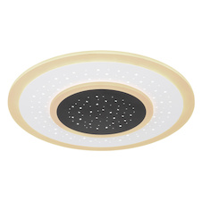 Stropní svítidlo, kov bílý a černý, akryl opál, stmívatelné, vícekrokové ovládání přes nástěnný vypínač, fixace barvy, paměť, noční světlo, dál.ovládání, 2x AAA, Ø46cm, V:6cm, LED 44W 230V, 345-4765lm zdroj ,168-2083lm výstup, 2700-6000K