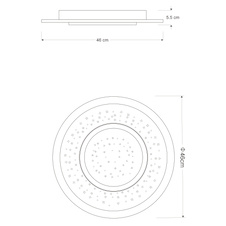 Stropní svítidlo, kov bílý a černý, akryl opál, stmívatelné, vícekrokové ovládání přes nástěnný vypínač, fixace barvy, paměť, noční světlo, dál.ovládání, 2x AAA, Ø46cm, V:6cm, LED 44W 230V, 345-4765lm zdroj ,168-2083lm výstup, 2700-6000K