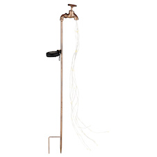 Solární svítidlo kovové zlaté barvy, plast transparentní, vypínač, krokový vypínač, efekt hořícího ohně, LED běžící nebo trvalé svícení, baterie součástí AAA 300mAh, IP44, DxŠxV:110x60x800mm, vč.60x LED 0,06W 3V 4500K