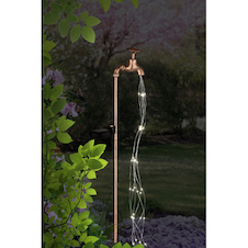 Solární svítidlo kovové zlaté barvy, plast transparentní, vypínač, krokový vypínač, efekt hořícího ohně, LED běžící nebo trvalé svícení, baterie součástí AAA 300mAh, IP44, DxŠxV:110x60x800mm, vč.60x LED 0,06W 3V 4500K