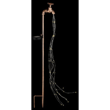 Solární svítidlo kovové zlaté barvy, plast transparentní, vypínač, krokový vypínač, efekt hořícího ohně, LED běžící nebo trvalé svícení, baterie součástí AAA 300mAh, IP44, DxŠxV:110x60x800mm, vč.60x LED 0,06W 3V 4500K