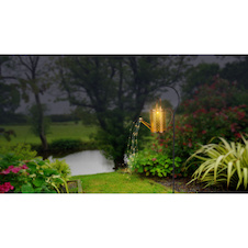 Solární svítidlo matný černý kov, matný černý plast, kov zlaté barvy, průhledný plast, vypínač, součástí balení baterie AA 500mAh 1,2V, IP44, DxŠxV:260x126x850mm, rozměry konve: 26x12,6x17,2cm, vč.37x LED 0,06W 3,2V, 3000K