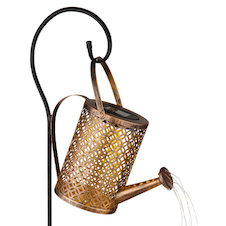 Solární svítidlo matný černý kov, matný černý plast, kov zlaté barvy, průhledný plast, vypínač, součástí balení baterie AA 500mAh 1,2V, IP44, DxŠxV:260x126x850mm, rozměry konve: 26x12,6x17,2cm, vč.37x LED 0,06W 3,2V, 3000K