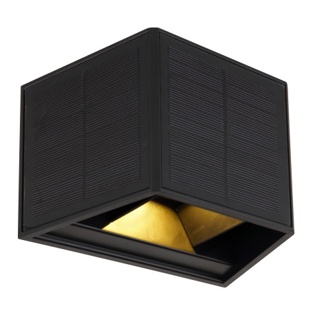 Solární svítidlo plast černý, plast čirý, vypínač, směr svícení nahoru a dolů, stínítkem lze nastavit světelný kužel, součástí balení baterie CR18650 1300mAh 3,7V, IP54, ŠxVxH:154x99x96mm, včetně LED 6W 3,2V, 70lm zdroj, 40lm výstup, 3000K