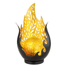 Solární svítidlo kov matně černá, kov zlaté ozdobné děrování, černý plast, imitace praskání jantarového skla, vypínač, součástí balení baterie 2/3 AAA 300mAh 1,2V, IP44, DxŠxV:165x125x265mm, včetně LED 0,06W 3,2V, 3000K