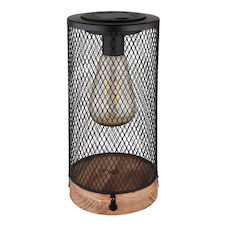 Solární svítidlo přírodní dřevo, matný černý plast, matná černá kovová síťka, průhledný plast, vypínač, baterie součástí balení AA 200mAh 1,2V, IP44, Ø120mm, V:255mm, vč.LED 0,06W 3V, 3000K