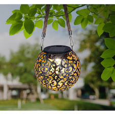 Solární svítidlo, kov stříbrošedý starožitný, kov měděný, plast černý, konopí přírodní barva, vypínač, součástí balení dobíjecí baterie AAA 200mAh 1,2V, IP44, k zavěšení nebo postavení, Ø120mm, V:260mm, vč. LED 0,06W 3,2V, 3000K