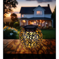 Solární svítidlo, kov stříbrošedý starožitný, kov měděný, plast černý, konopí přírodní barva, vypínač, součástí balení dobíjecí baterie AAA 200mAh 1,2V, IP44, k zavěšení nebo postavení, Ø120mm, V:260mm, vč. LED 0,06W 3,2V, 3000K