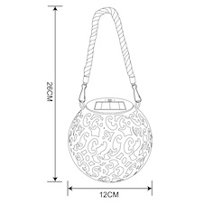 Solární svítidlo, kov stříbrošedý starožitný, kov měděný, plast černý, konopí přírodní barva, vypínač, součástí balení dobíjecí baterie AAA 200mAh 1,2V, IP44, k zavěšení nebo postavení, Ø120mm, V:260mm, vč. LED 0,06W 3,2V, 3000K