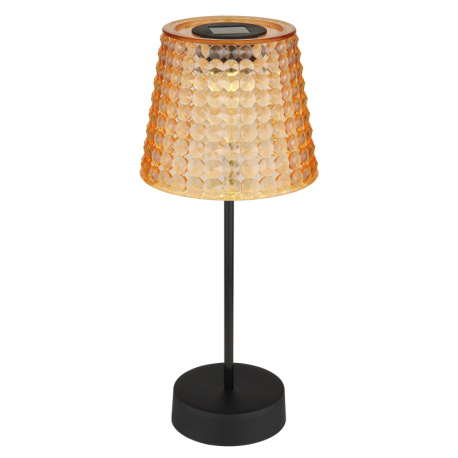 Solární svítidlo, plast černý, plast jantarový, vypínač, včetně baterií 40mAh 1.2V, IP44, stínítko s křišťálovým vzhledem, Ø:125mm, V:290mm, set 2ks, včetně LED 0.06W 3V, 3000K