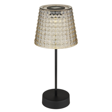 Solární svítidlo, plast černý, plast kouřový, vypínač, včetně baterií 40mAh 1.2V, IP44, stínítko s křišťálovým vzhledem, Ø:125mm, V:290mm, set 2ks, včetně LED 0.06W 3V, 3000K