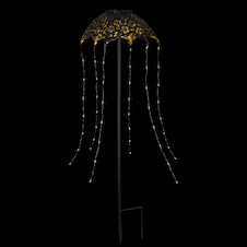 Solární svítidlo, kov černý mat, kov měděný, plast čirý, vypínač, baterie AAA 300mAh 1,2V, IP44, deštník na trnu, ø:20,5cm, V:65cm, včetně 60xLED 0,024W 3V, 3000K