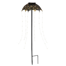 Solární svítidlo, kov černý mat, kov měděný, plast čirý, vypínač, baterie AAA 300mAh 1,2V, IP44, deštník na trnu, ø:20,5cm, V:65cm, včetně 60xLED 0,024W 3V, 3000K