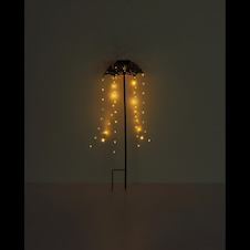 Solární svítidlo, kov černý mat, kov měděný, plast čirý, vypínač, baterie AAA 300mAh 1,2V, IP44, deštník na trnu, ø:20,5cm, V:65cm, včetně 60xLED 0,024W 3V, 3000K