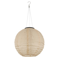 Solární svítidlo, matný plast pískové barvy, nerezová ocel, PVC kabel bílý, posuvný vypínač, IP44, závěsná lucerna, ø:30cm, V:55cm, včetně LED 0,5W 3V 2700K