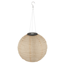 Solární svítidlo, matný plast pískové barvy, nerezová ocel, PVC kabel bílý, posuvný vypínač, IP44, závěsná lucerna, ø:30cm, V:55cm, včetně LED 0,5W 3V 2700K