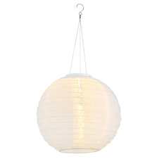 Solární svítidlo, plast bílý, nerezová ocel, PVC kabel bílý, posuvný vypínač, baterie AAA 300mAh 1,2V, IP44, závěsná lucerna, ø:30cm, V:55cm, včetně LED 0,06W 3V 2700K