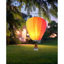 Solární svítidlo, plastové stříbrné, plastové hnědé, textilní barevné, kovové černé matné, vypínač, ohňový efekt, baterie AA 600mAh 3V, IP44, ø:27cm, V:44cm, včetně 24xLED 0,06W 3V 1800K