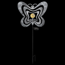 Solární svítidlo, kov stříbrno šedý/černý, plast černý matný, čirá koule s efektem popraskaného skla, posuvný vypínač, baterie součástí balení AAA 300mAh 1.2V, IP44, DxŠxV: 380x60x830mm, včetně LED 0.06W 3V, 3000K