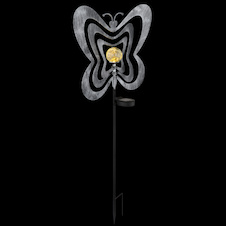 Solární svítidlo, kov stříbrno šedý/černý, plast černý matný, čirá koule s efektem popraskaného skla, posuvný vypínač, baterie součástí balení AAA 300mAh 1.2V, IP44, DxŠxV: 380x60x830mm, včetně LED 0.06W 3V, 3000K