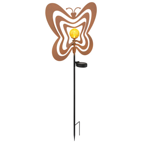 Solární svítidlo, kov, imitace rzi, kov černý, plast černý matný, jantarová koule s efektem popraskaného skla, posuvný vypínač, baterie součástí balení AAA 300mAh 1,2V, IP44, DxŠxV: 380x60x830mm, včetně LED 0,06W 3V, 3000K