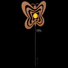 Solární svítidlo, kov, imitace rzi, kov černý, plast černý matný, jantarová koule s efektem popraskaného skla, posuvný vypínač, baterie součástí balení AAA 300mAh 1,2V, IP44, DxŠxV: 380x60x830mm, včetně LED 0,06W 3V, 3000K