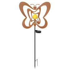 Solární svítidlo, kov, imitace rzi, kov černý, plast černý matný, jantarová koule s efektem popraskaného skla, posuvný vypínač, baterie součástí balení AAA 300mAh 1,2V, IP44, DxŠxV: 380x60x830mm, včetně LED 0,06W 3V, 3000K