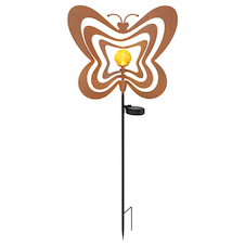 Solární svítidlo, kov, imitace rzi, kov černý, plast černý matný, jantarová koule s efektem popraskaného skla, posuvný vypínač, baterie součástí balení AAA 300mAh 1,2V, IP44, DxŠxV: 380x60x830mm, včetně LED 0,06W 3V, 3000K