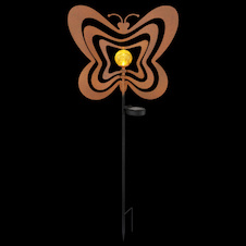 Solární svítidlo, kov, imitace rzi, kov černý, plast černý matný, jantarová koule s efektem popraskaného skla, posuvný vypínač, baterie součástí balení AAA 300mAh 1,2V, IP44, DxŠxV: 380x60x830mm, včetně LED 0,06W 3V, 3000K