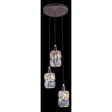 Závěsné svítidlo, kov bronzový, skleněné křišťály kouřové, chrom, Ø25cm, V:120cm, bez žárovek 3xE14, max. 40W 230V