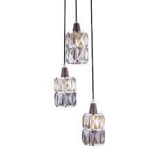 Závěsné svítidlo, kov bronzový, skleněné křišťály kouřové, chrom, Ø25cm, V:120cm, bez žárovek 3xE14, max. 40W 230V