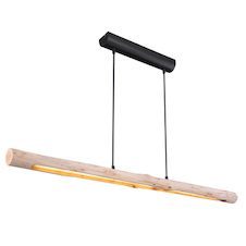 Závěsné svítidlo, kov černý, dřevo přírodní, 3 úrovně osvětlení pomocí nástěnného vypínače, DxŠxV: 1200x70x1500, včetně 1xLED 20W, 230V, 1110lm, 3000K
