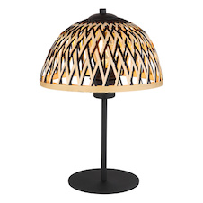 Stolní svítidlo kov černý matný, bambus, přírodní barva, kolébkový vypínač na kabelu, Ø:250mm, V:370mm, délka kabelu 1500mm, bez žárovky 1x E27 LED 15W 230V