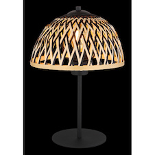 Stolní svítidlo kov černý matný, bambus, přírodní barva, kolébkový vypínač na kabelu, Ø:250mm, V:370mm, délka kabelu 1500mm, bez žárovky 1x E27 LED 15W 230V