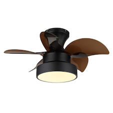 Stropní ventilátor, matný černý kov, hnědý/bílý plast, více rychlostí pomocí nástěnného vypínače, paměťová funkce, dálkové ovládání, 15m², 2 směry otáčení, Ø:58cm, V:27cm, LED 22W 230V, zdroj 2890 lm, výstup 1660lm, CCT 3000/4500/6000K