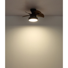 Stropní ventilátor, matný černý kov, hnědý/bílý plast, více rychlostí pomocí nástěnného vypínače, paměťová funkce, dálkové ovládání, 15m², 2 směry otáčení, Ø:58cm, V:27cm, LED 22W 230V, zdroj 2890 lm, výstup 1660lm, CCT 3000/4500/6000K