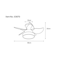 Stropní ventilátor, matný černý kov, hnědý/bílý plast, více rychlostí pomocí nástěnného vypínače, paměťová funkce, dálkové ovládání, 15m², 2 směry otáčení, Ø:58cm, V:27cm, LED 22W 230V, zdroj 2890 lm, výstup 1660lm, CCT 3000/4500/6000K
