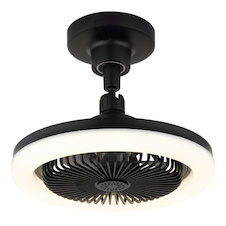 Stropní ventilátor, plast černý/bílý/kouřový, stmívatelný, více rychlostí pomocí nástěnného vypínače, paměť, dálkové ovládání, do 5m², chladící účinek, Ø:25,8cm, LED 20W 230V, zdroj 270-2290lm, výstup 100-1030lm, CCT 3000-6500K