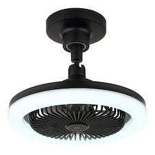 Stropní ventilátor, plast černý/bílý/kouřový, stmívatelný, více rychlostí pomocí nástěnného vypínače, paměť, dálkové ovládání, do 5m², chladící účinek, Ø:25,8cm, LED 20W 230V, zdroj 270-2290lm, výstup 100-1030lm, CCT 3000-6500K