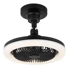 Stropní ventilátor, plast černý/bílý/kouřový, stmívatelný, více rychlostí pomocí nástěnného vypínače, paměť, dálkové ovládání, do 5m², chladící účinek, Ø:25,8cm, LED 20W 230V, zdroj 270-2290lm, výstup 100-1030lm, CCT 3000-6500K