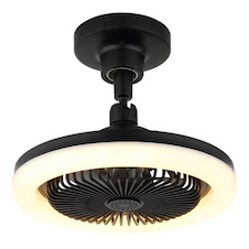 Stropní ventilátor, plast černý/bílý/kouřový, stmívatelný, více rychlostí pomocí nástěnného vypínače, paměť, dálkové ovládání, do 5m², chladící účinek, Ø:25,8cm, LED 20W 230V, zdroj 270-2290lm, výstup 100-1030lm, CCT 3000-6500K