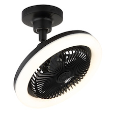 Stropní ventilátor, plast černý/bílý/kouřový, stmívatelný, více rychlostí pomocí nástěnného vypínače, paměť, dálkové ovládání, do 5m², chladící účinek, Ø:25,8cm, LED 20W 230V, zdroj 270-2290lm, výstup 100-1030lm, CCT 3000-6500K